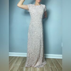 Adrianna Papell Scoop Back Sequin Gown Blush